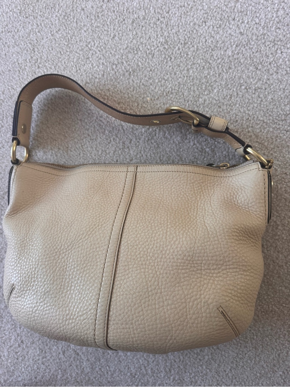 Coach Cream Pebbled Leather Hobo Shoulder Bag